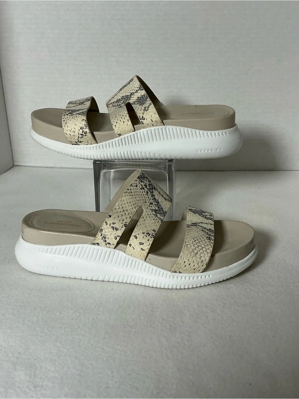 Cole Haan Beige Snake-Print Slide Sandals with White Platform